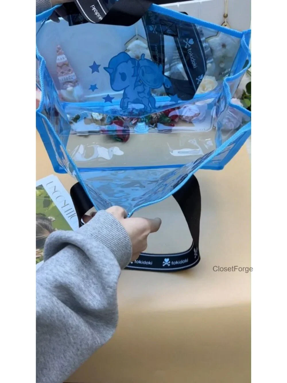 Large Clear PVC Tote Bag with Holographic Finish, Beach & Travel